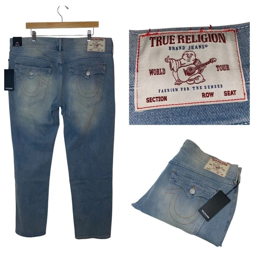 True Religion Geno Relaxed Slim Jeans Light Brisk 36x32 Horseshoe Flap Pocket